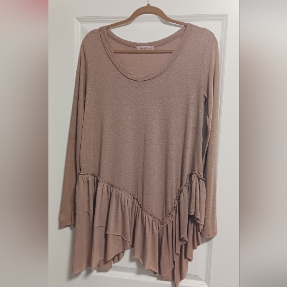 Brown Long Sleeve Ruffle Top